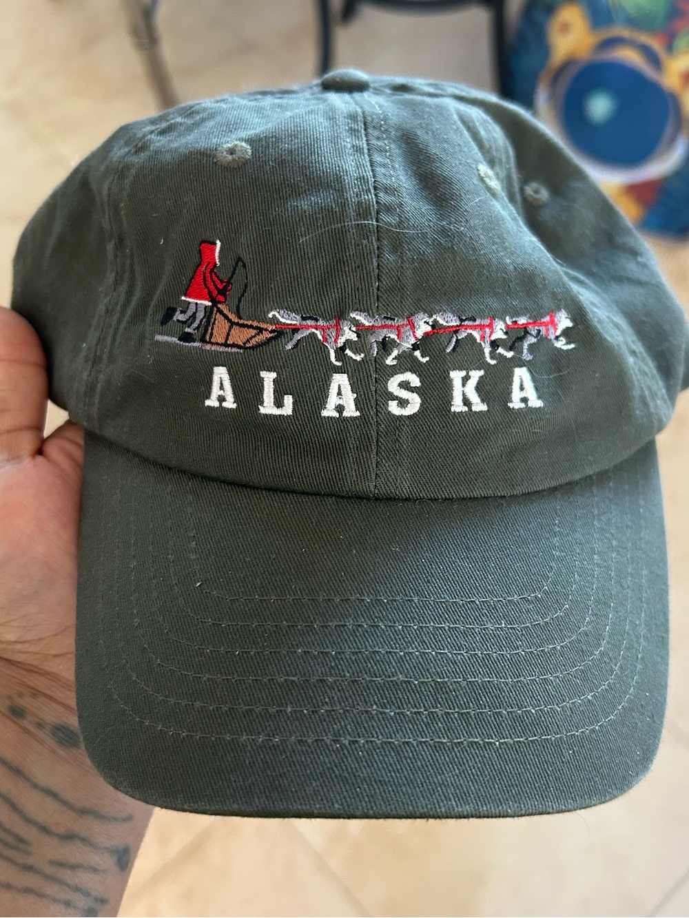 Adult Alaska Embroidered Dog Sled Baseball Cap - Green strapback vacation #95